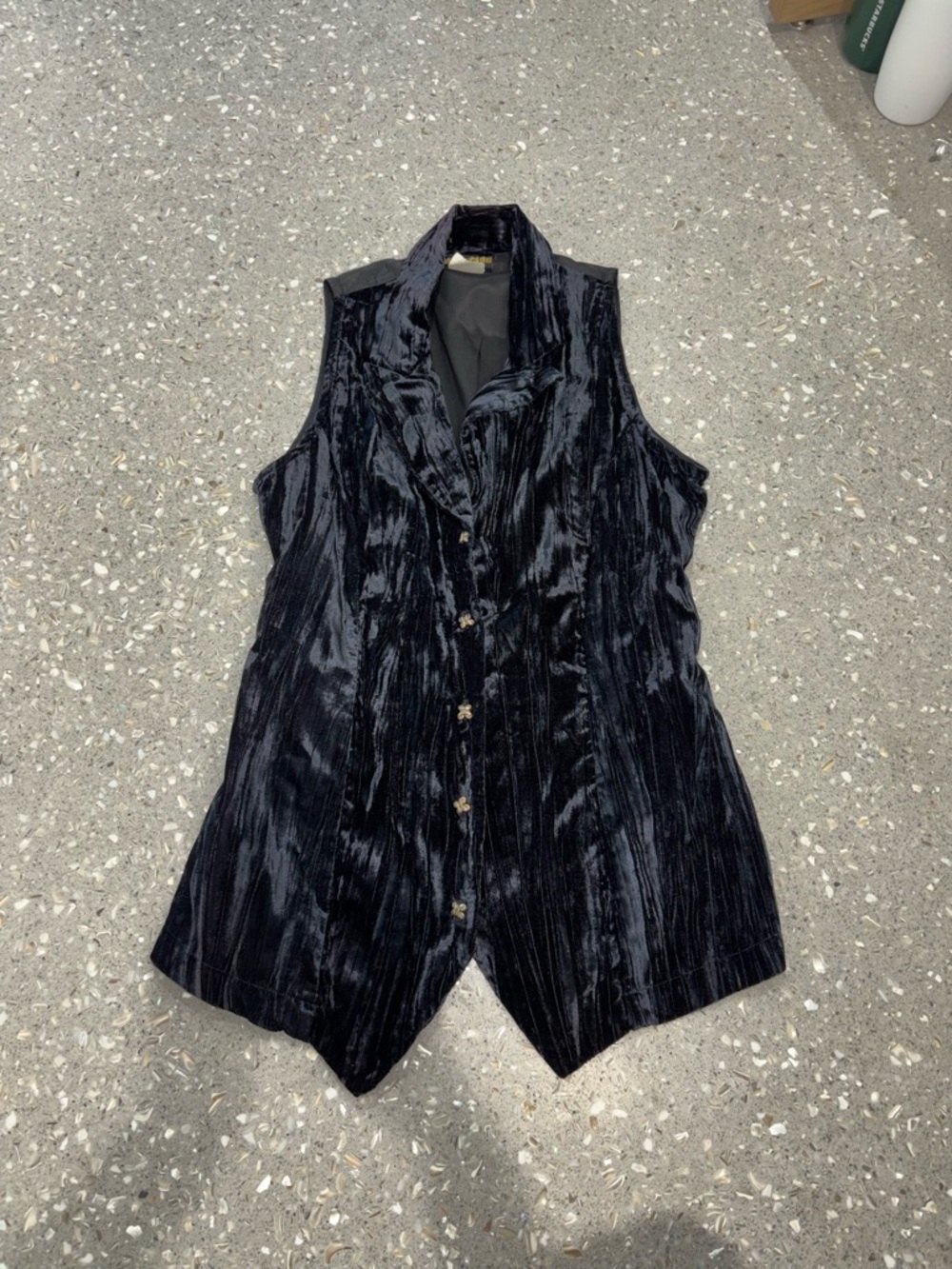 Vintage 90s Black Velvet Vest Y2K Grunge Goth Small